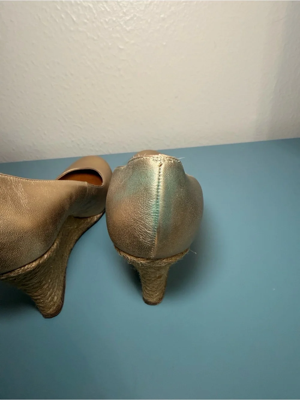 Lanvin Metallic Gold Wedge Espadrille Pumps